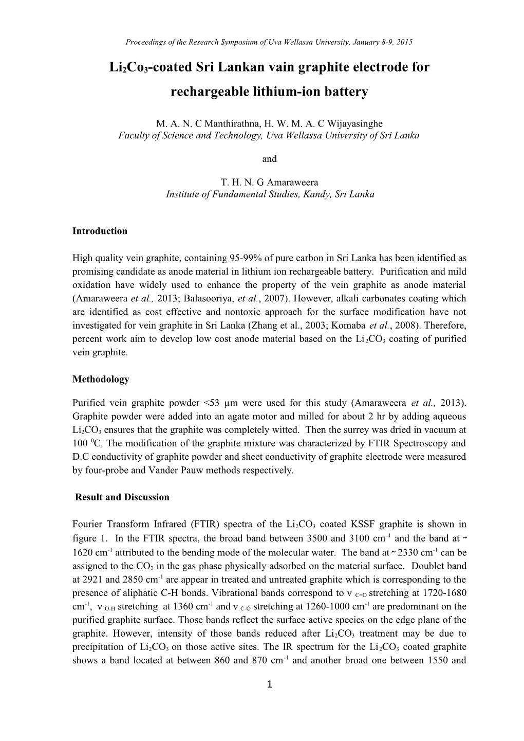 Li2co3-Coated Sri Lankan Vain Graphite Electrode for Rechargeable Lithium-Ion Battery