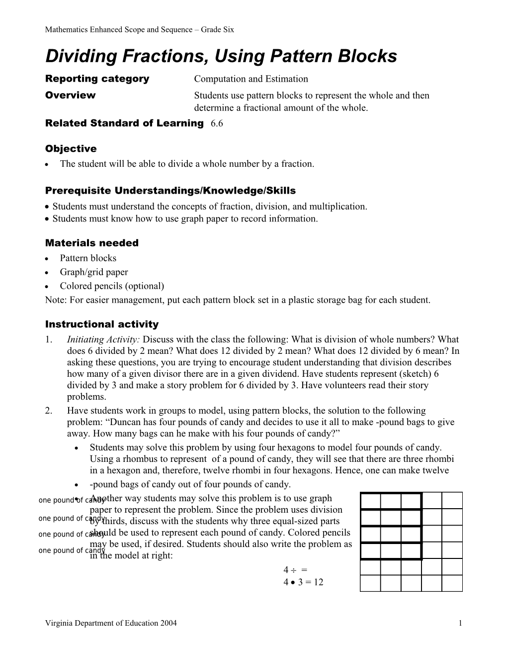 Dividing Fractions, Using Pattern Blocks