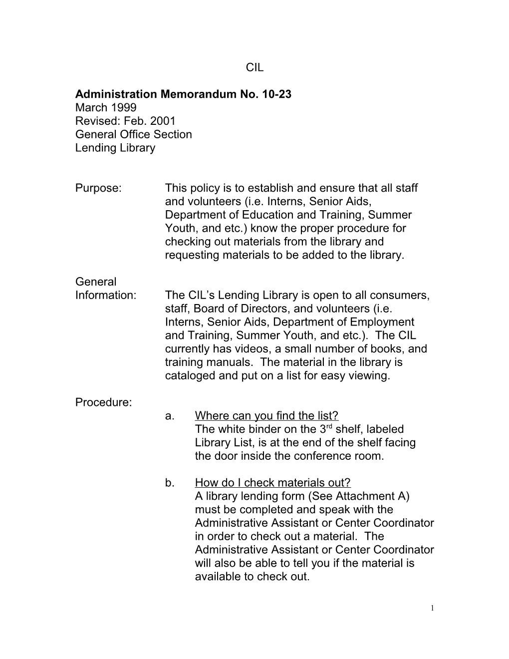 Administration Memorandum No. 10-23