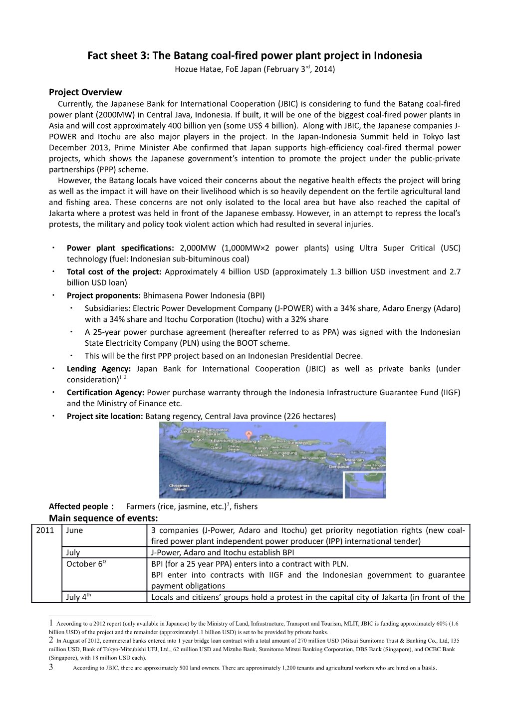 Fact Sheet 3: the Batang Coal-Fired Power Plant Project in Indonesia