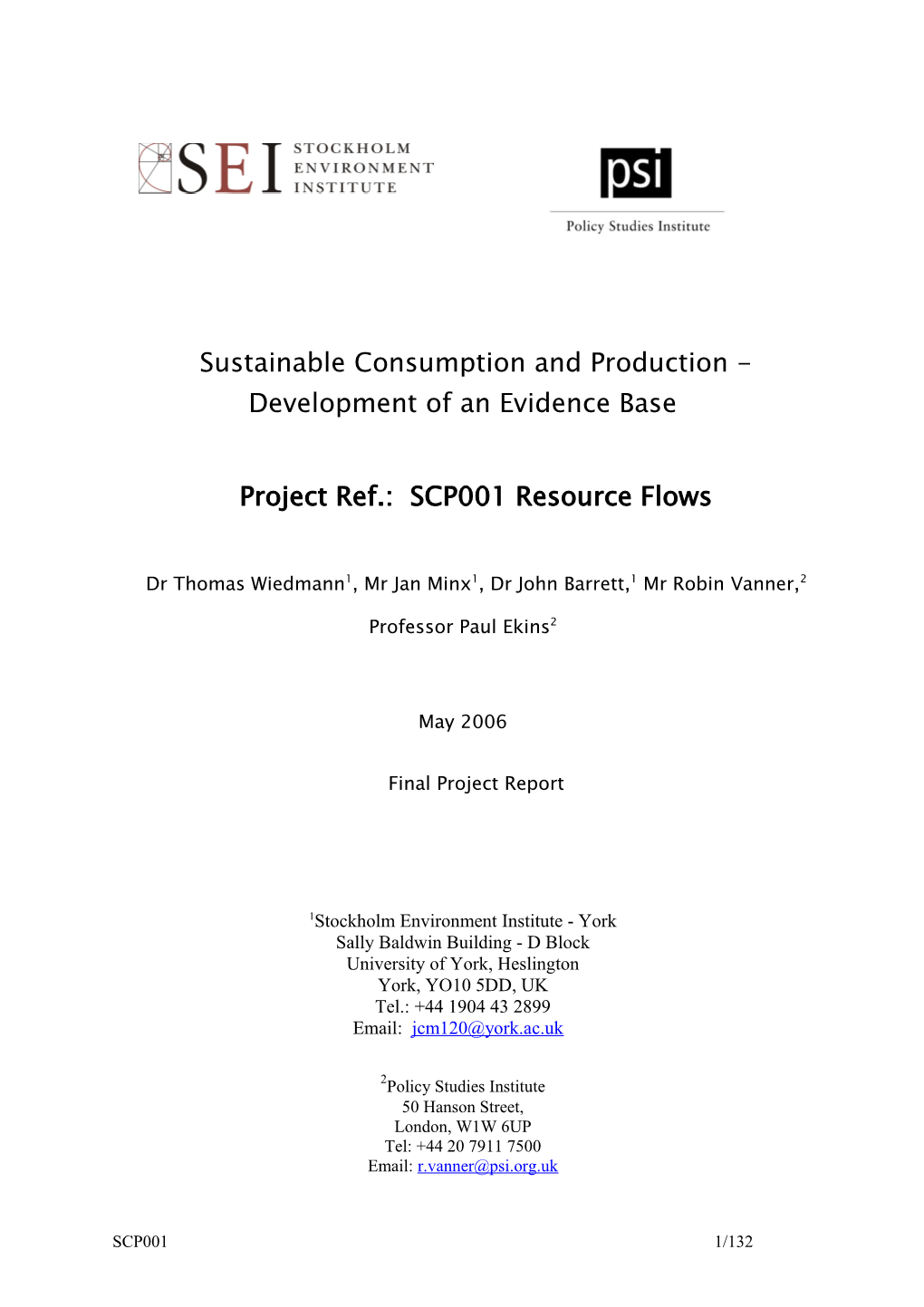 Sustainable Consumption and Production - Development of an Evidence Base