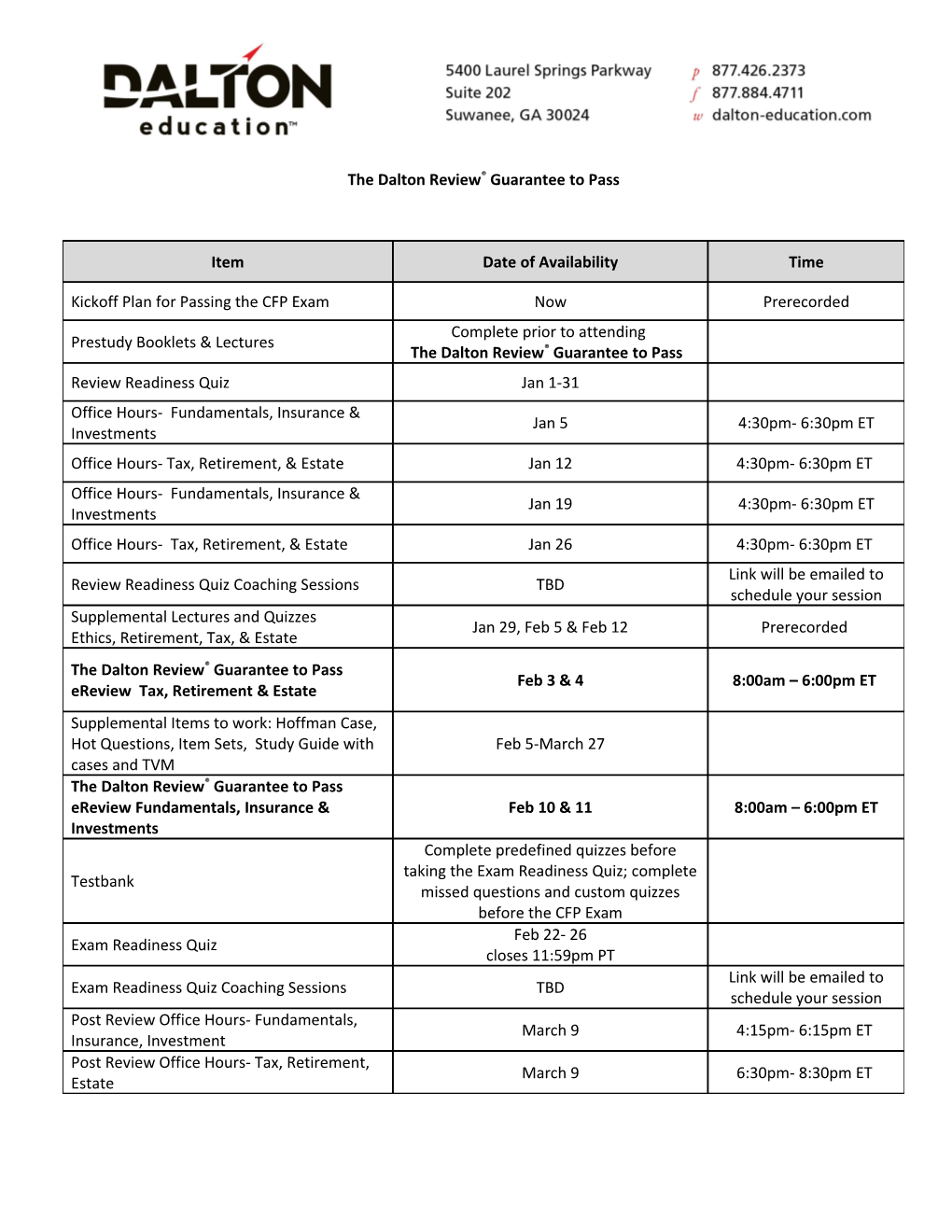 The Dalton Review Guarantee to Pass