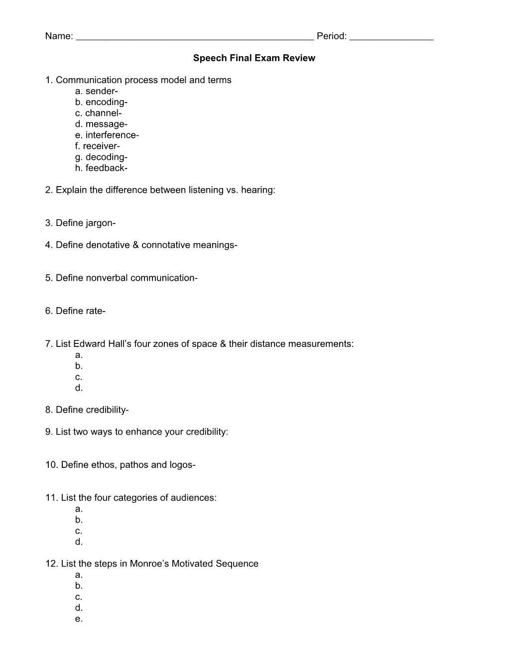 Speech Final Exam Review