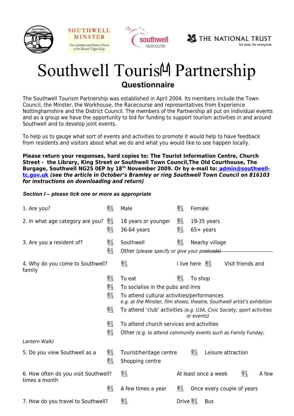 Southwell Tourism Partnership Questionnaire