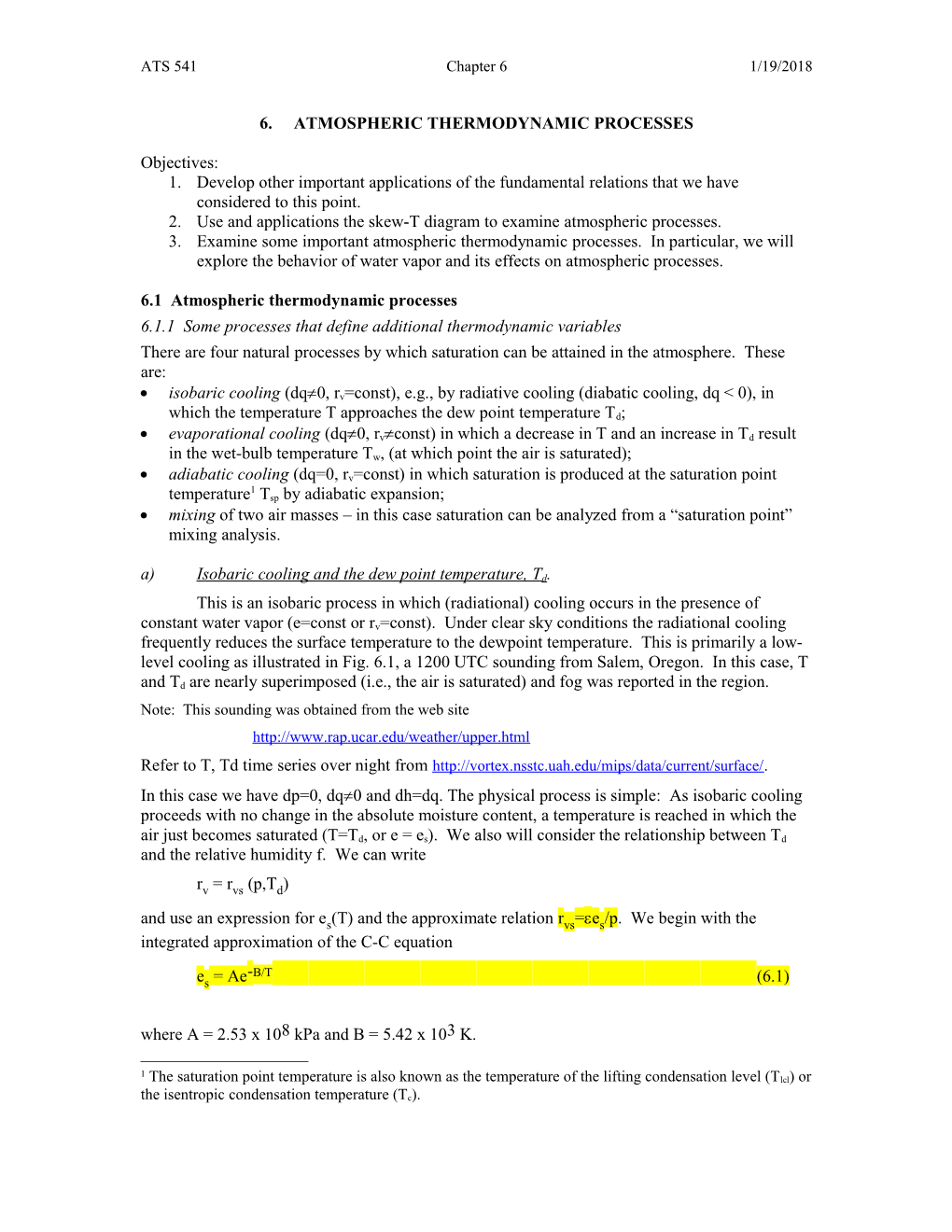 6. Atmospheric Thermodynamic Processes