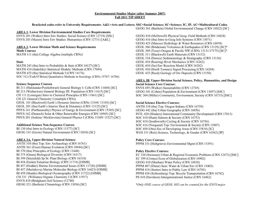 Draft Advising Form - Environmental Science Major (ENVSCI)