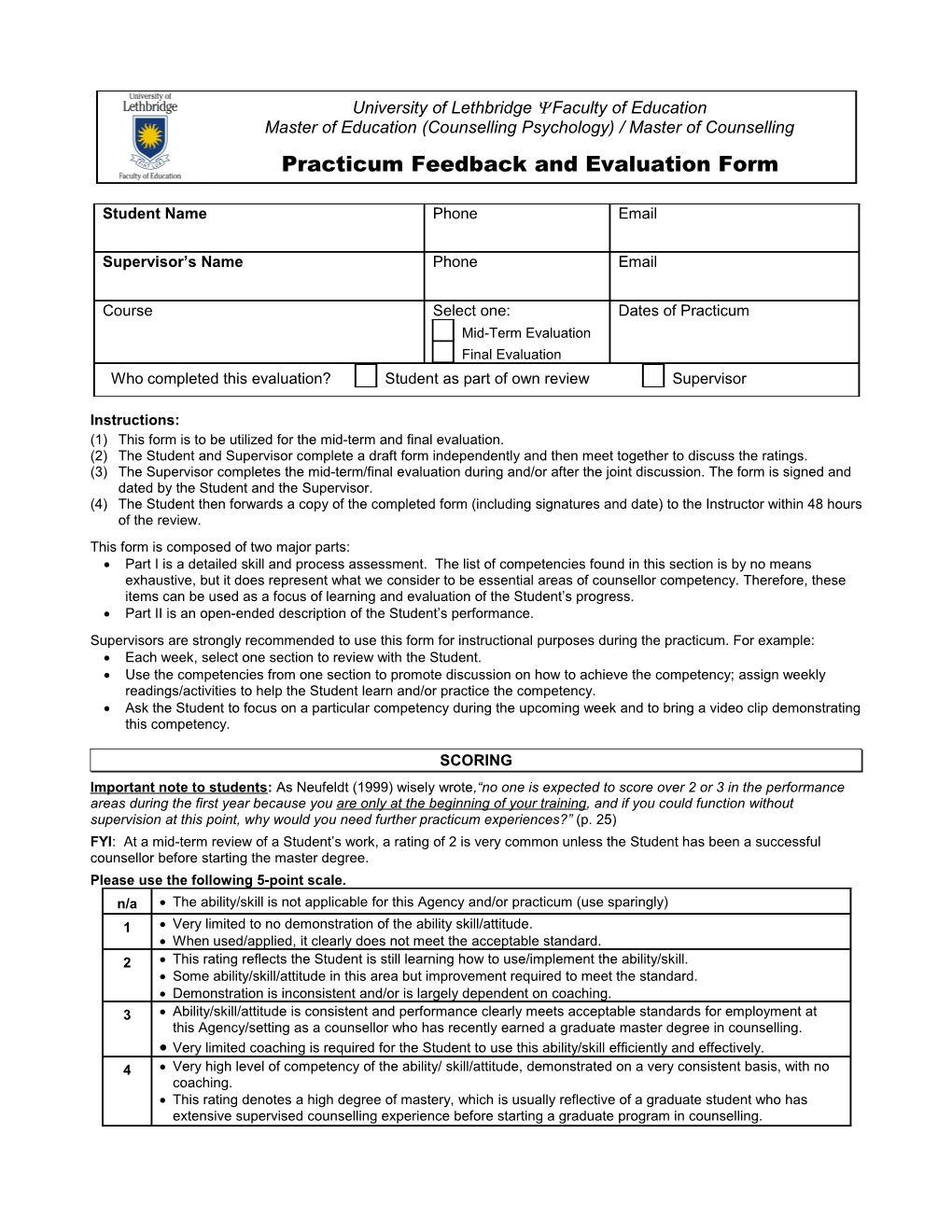 (1)This Form Is to Be Utilized for the Mid-Term and Final Evaluation