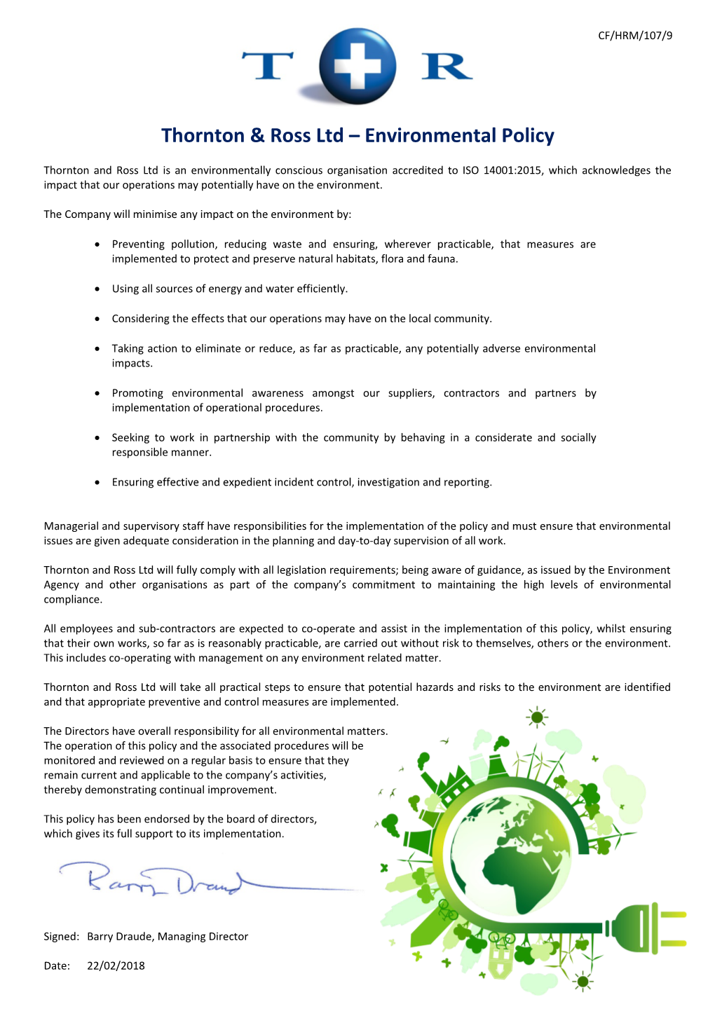 Thornton & Ross Ltd Environmental Policy