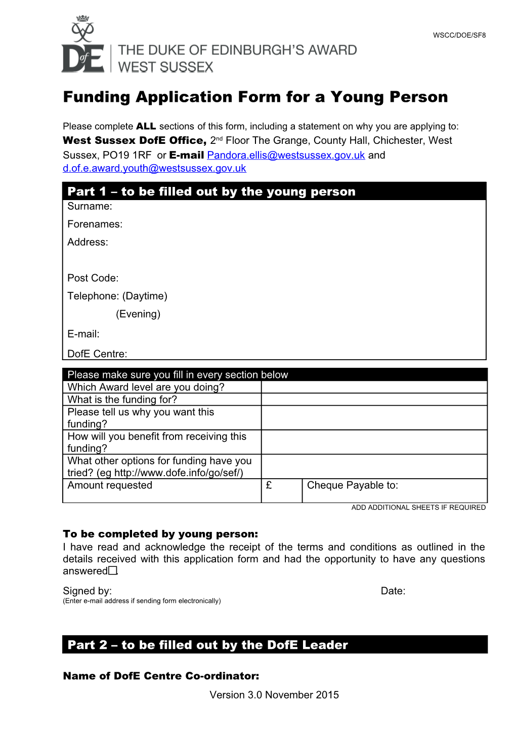 Funding Application Form for a Young Person