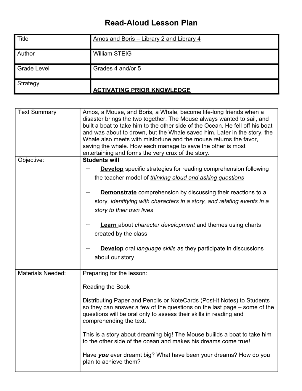 Read-Aloud Lesson Plan s2