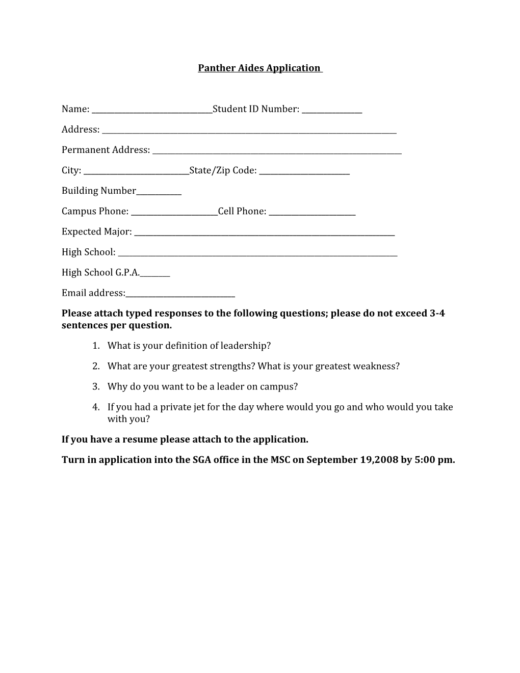 Panther Aides Application