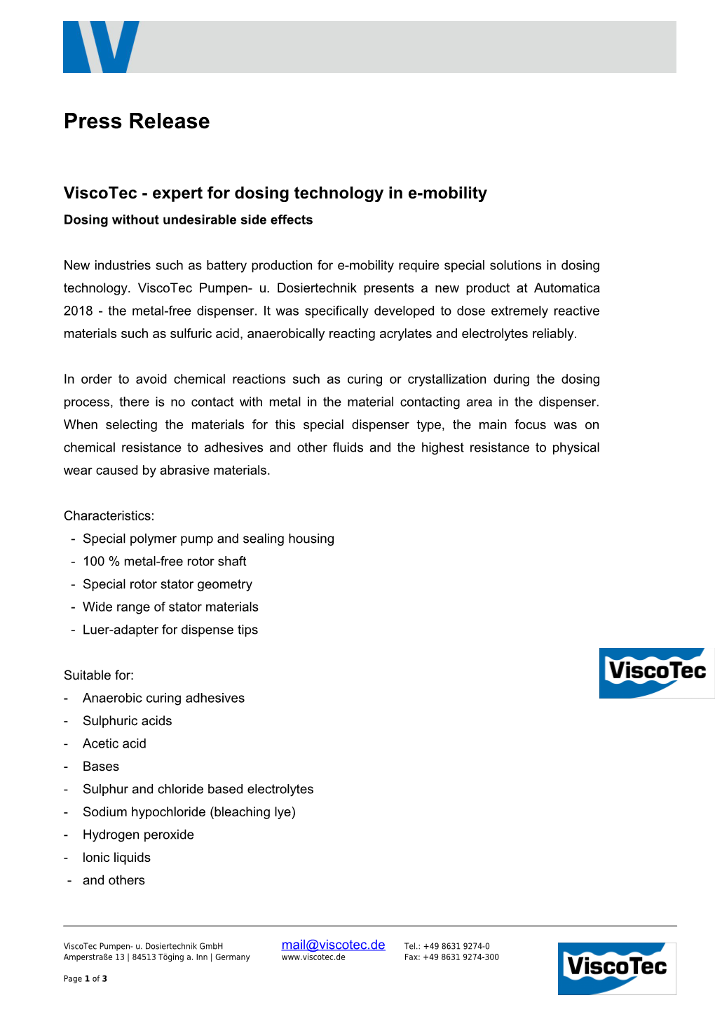 Viscotec - Expert for Dosing Technology in E-Mobility
