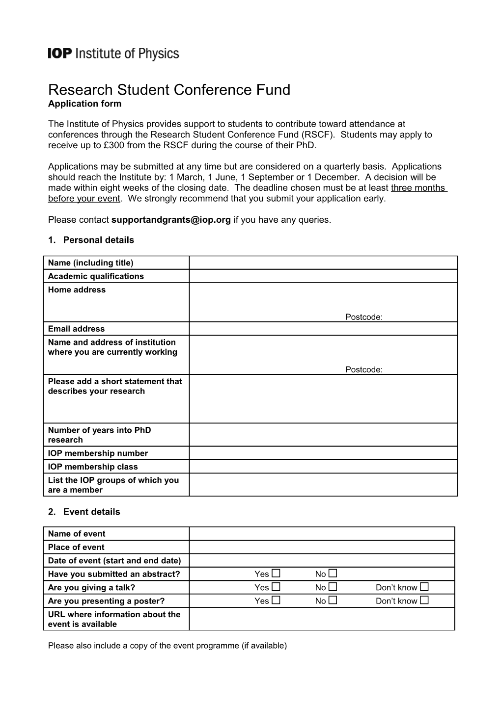 Research Student Conference Fund