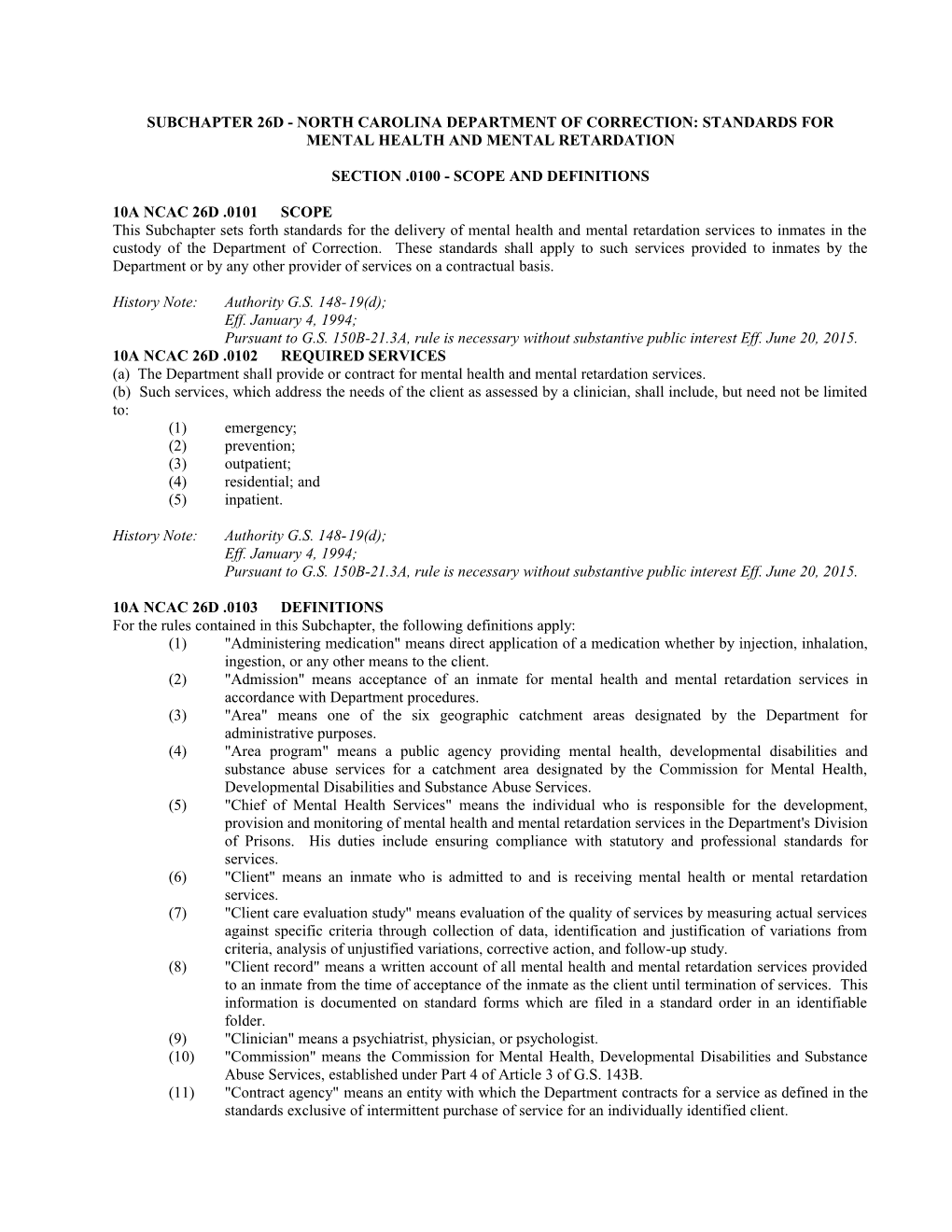 Section .0100 Scope and Definitions