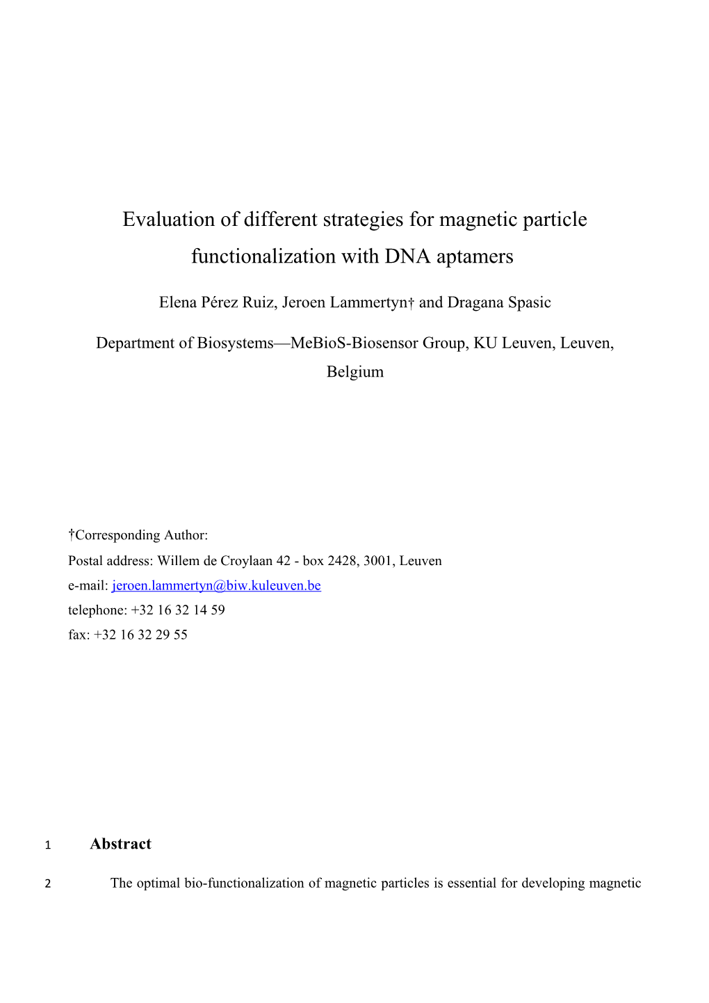 Evaluation of Different Strategies for Magnetic Particle Functionalization with DNA Aptamers