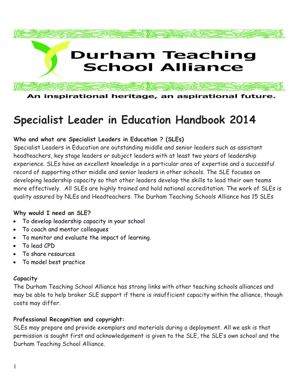 Specialist Leader in Education Handbook 2014