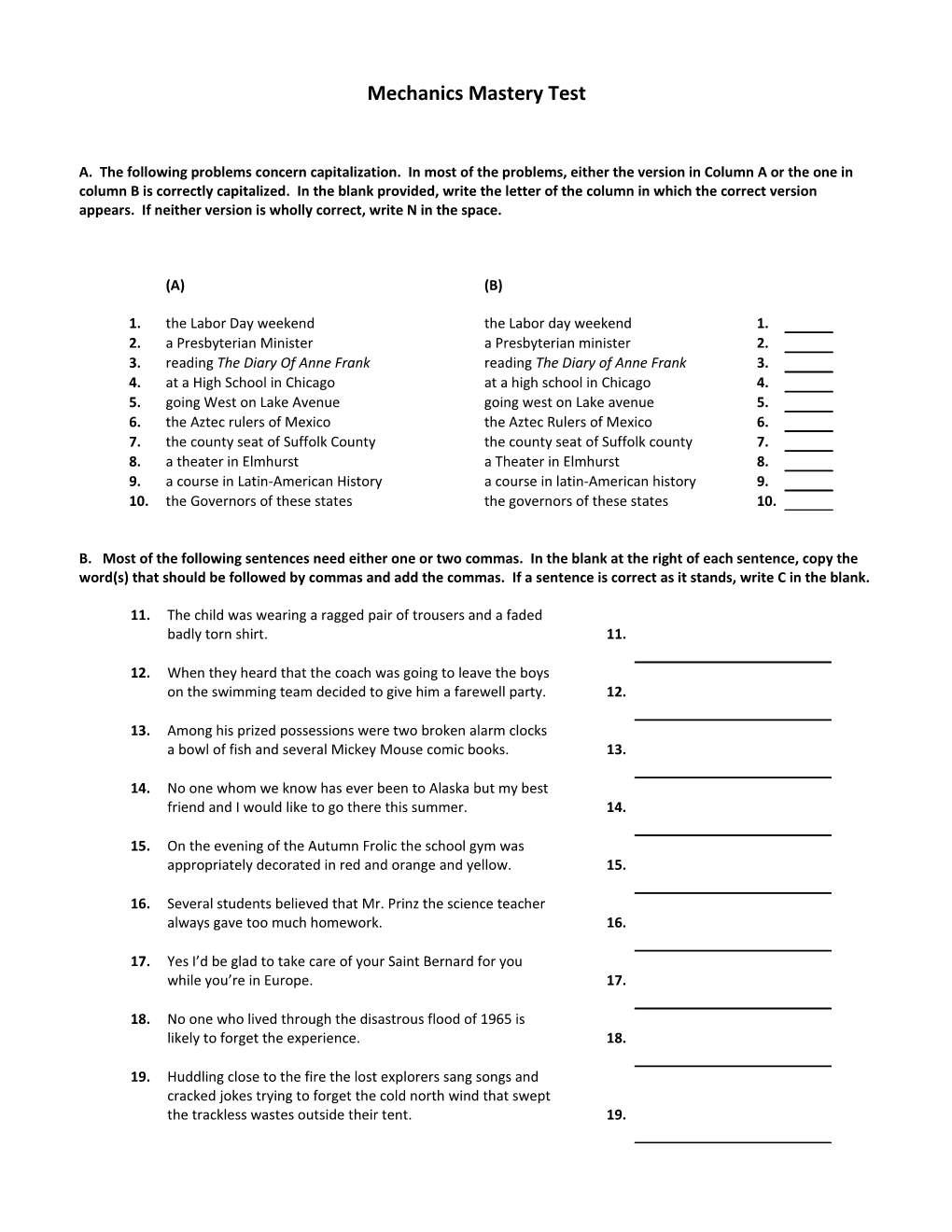 Mechanics Mastery Test