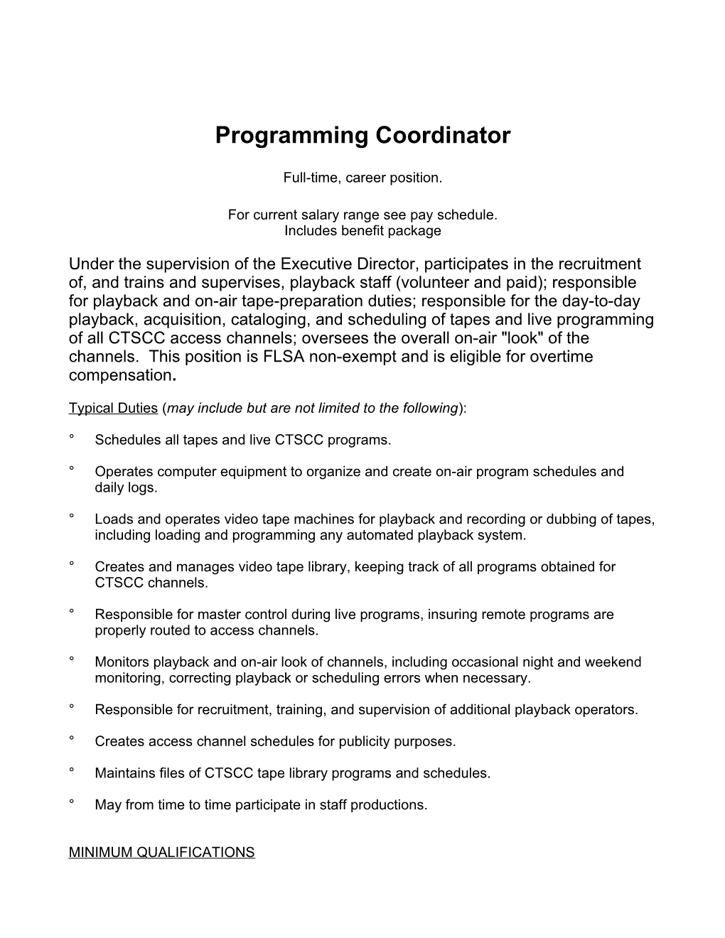 2000 Programming Coord Specs