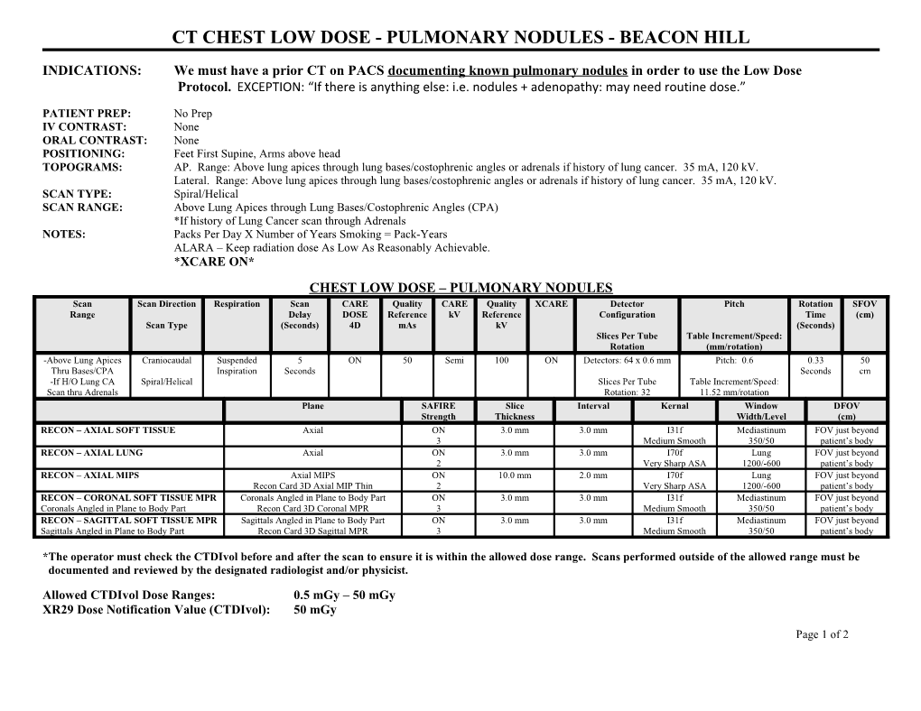 Ct Chest Low Dose - Pulmonary Nodules - Beacon Hill