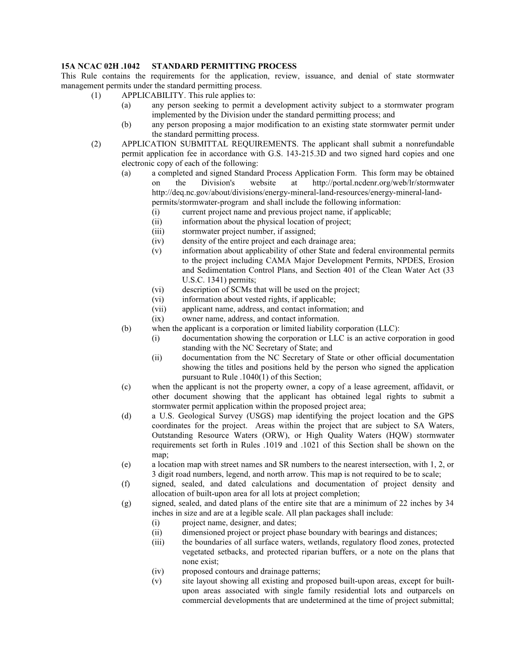 15A Ncac 02H .1042Standard Permitting Process