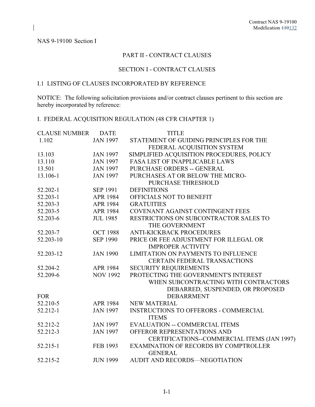 I.1 Listing of Clauses Incorporated by Reference