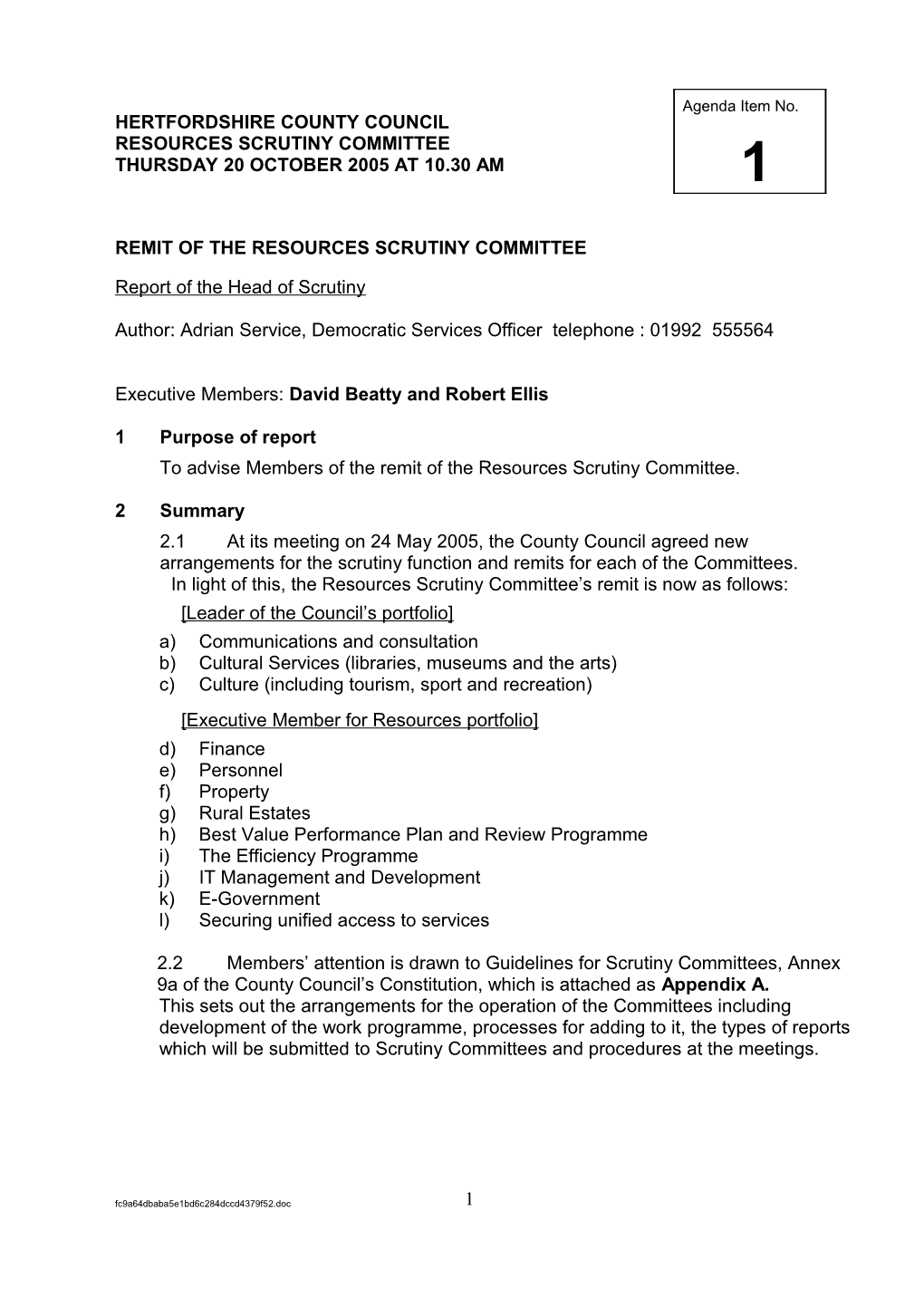 Remit of the Resources Scrutiny Committee