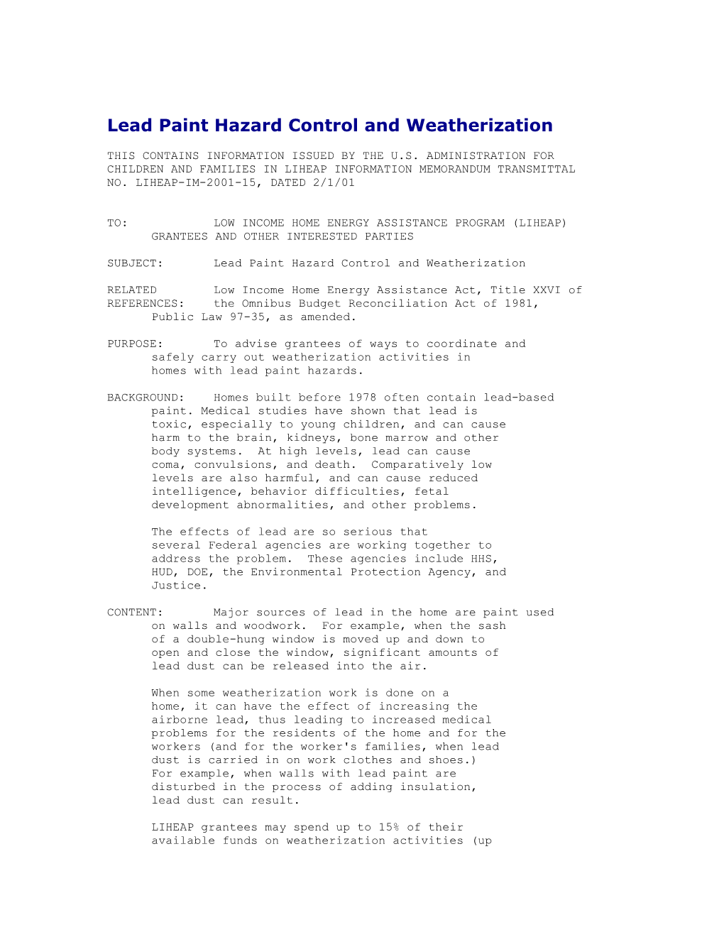 Lead Paint Hazard Control and Weatherization