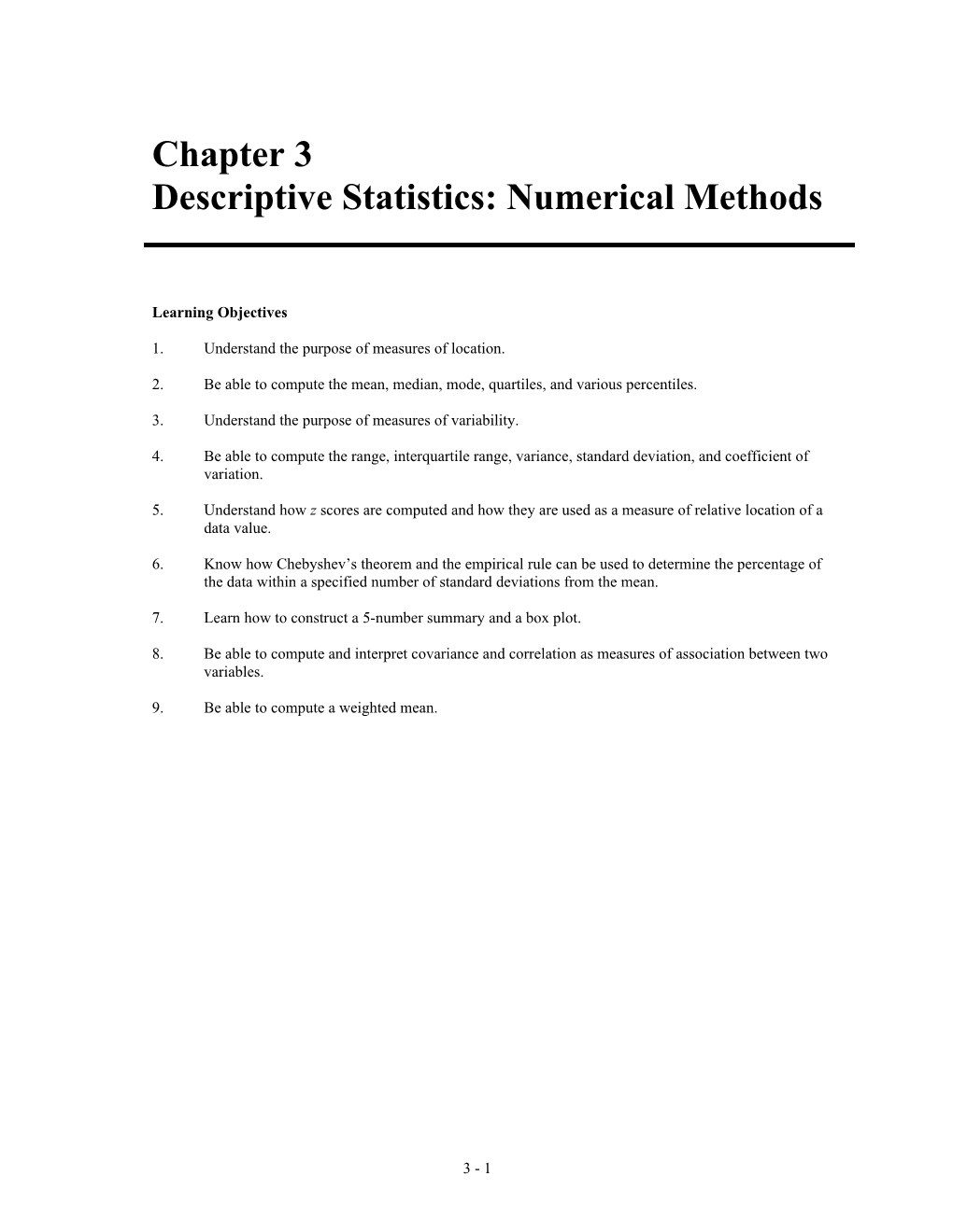 Descriptive Statistics: Numerical Methods