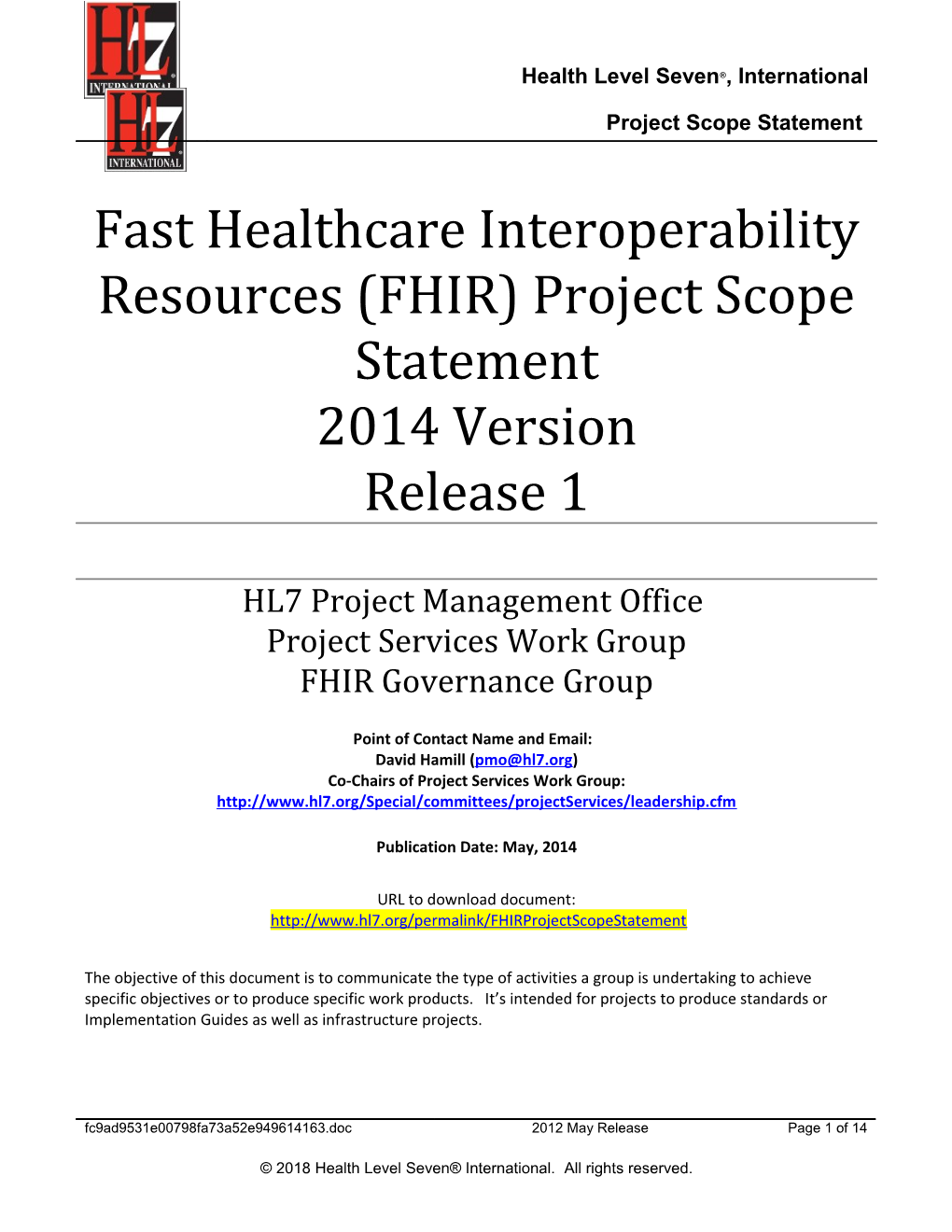 HL7 Project Scope Statement s8