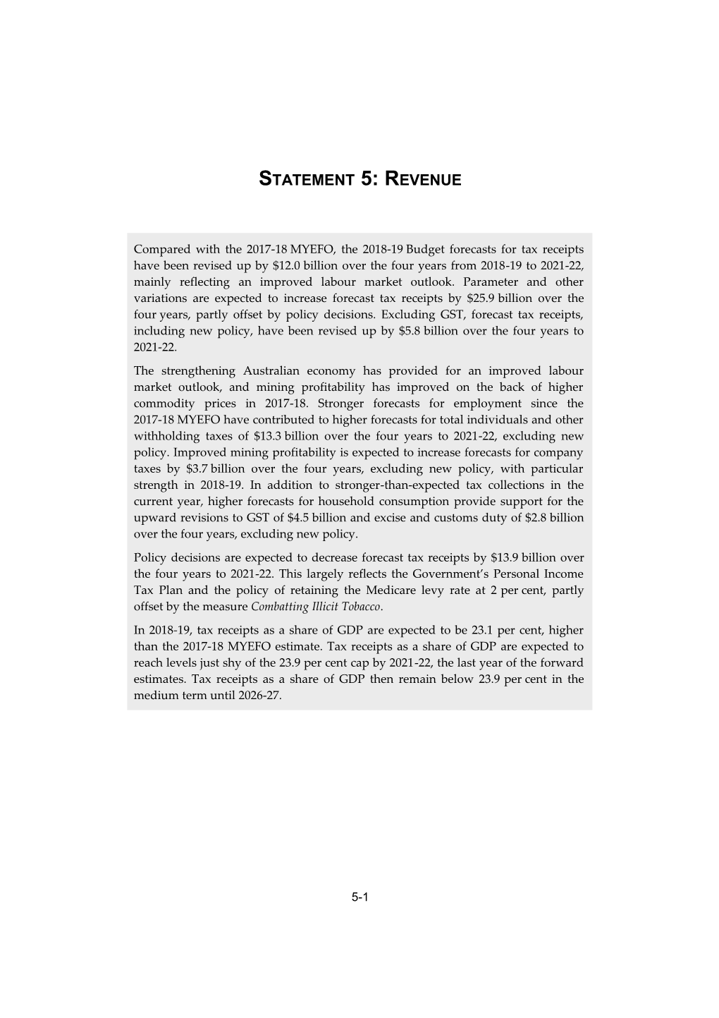 Appendix A: Tax Benchmarks and Variations Statement 5