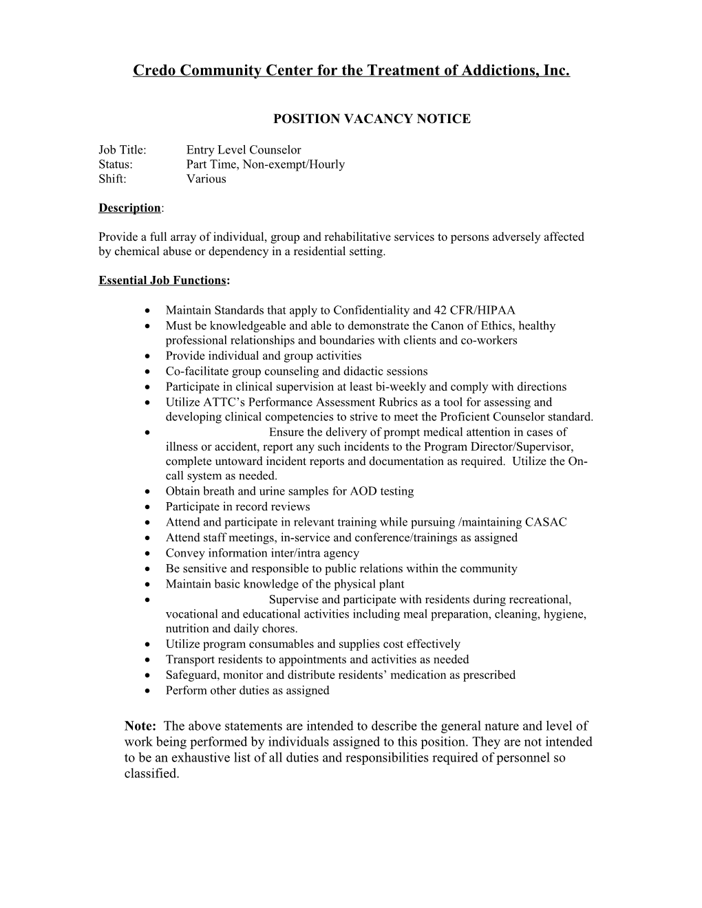 Position Vacancy Notice