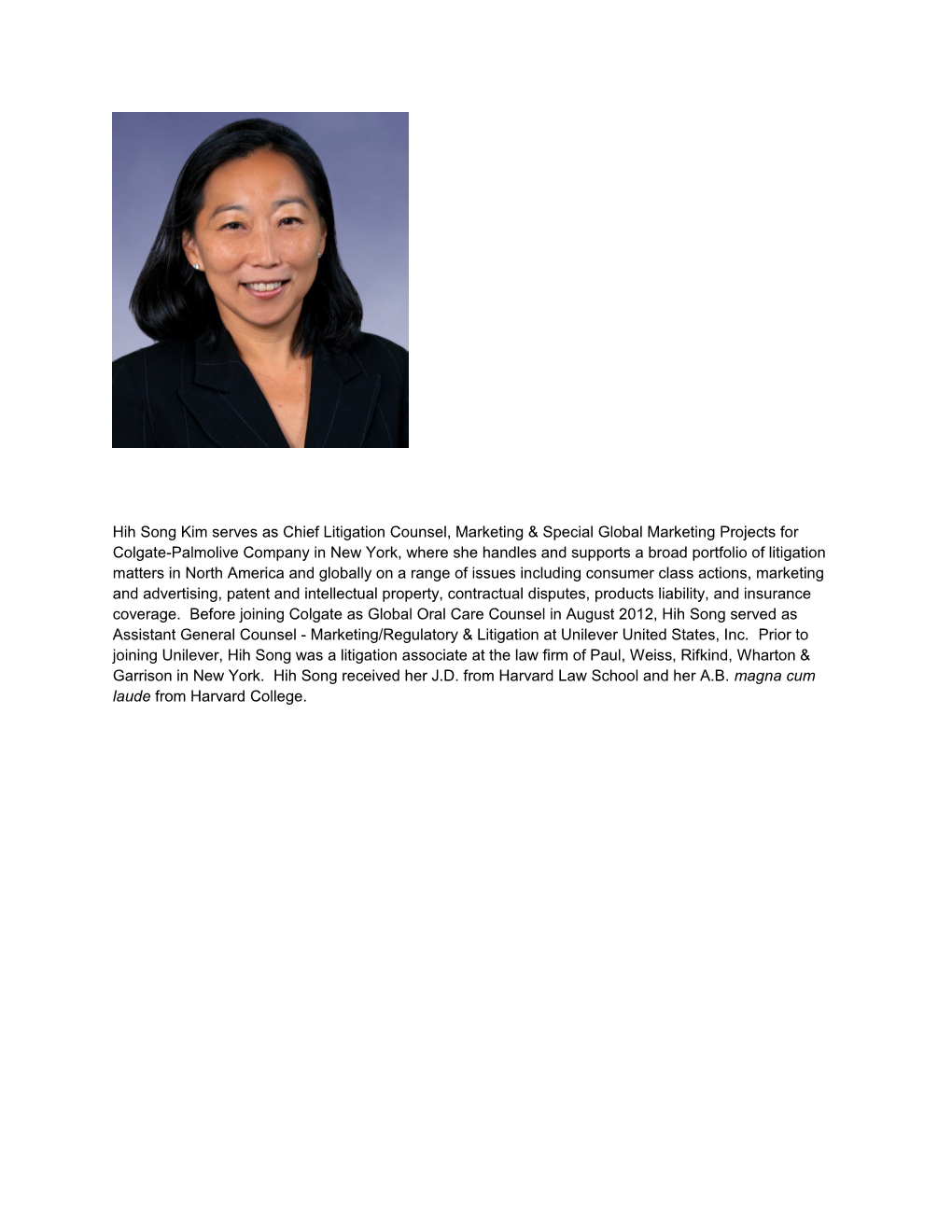 Hih Song Kim Serves As Chief Litigation Counsel, Marketing & Special Global Marketing Projects