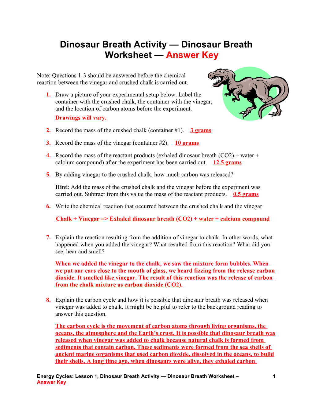 Dinosaur Breath Worksheet