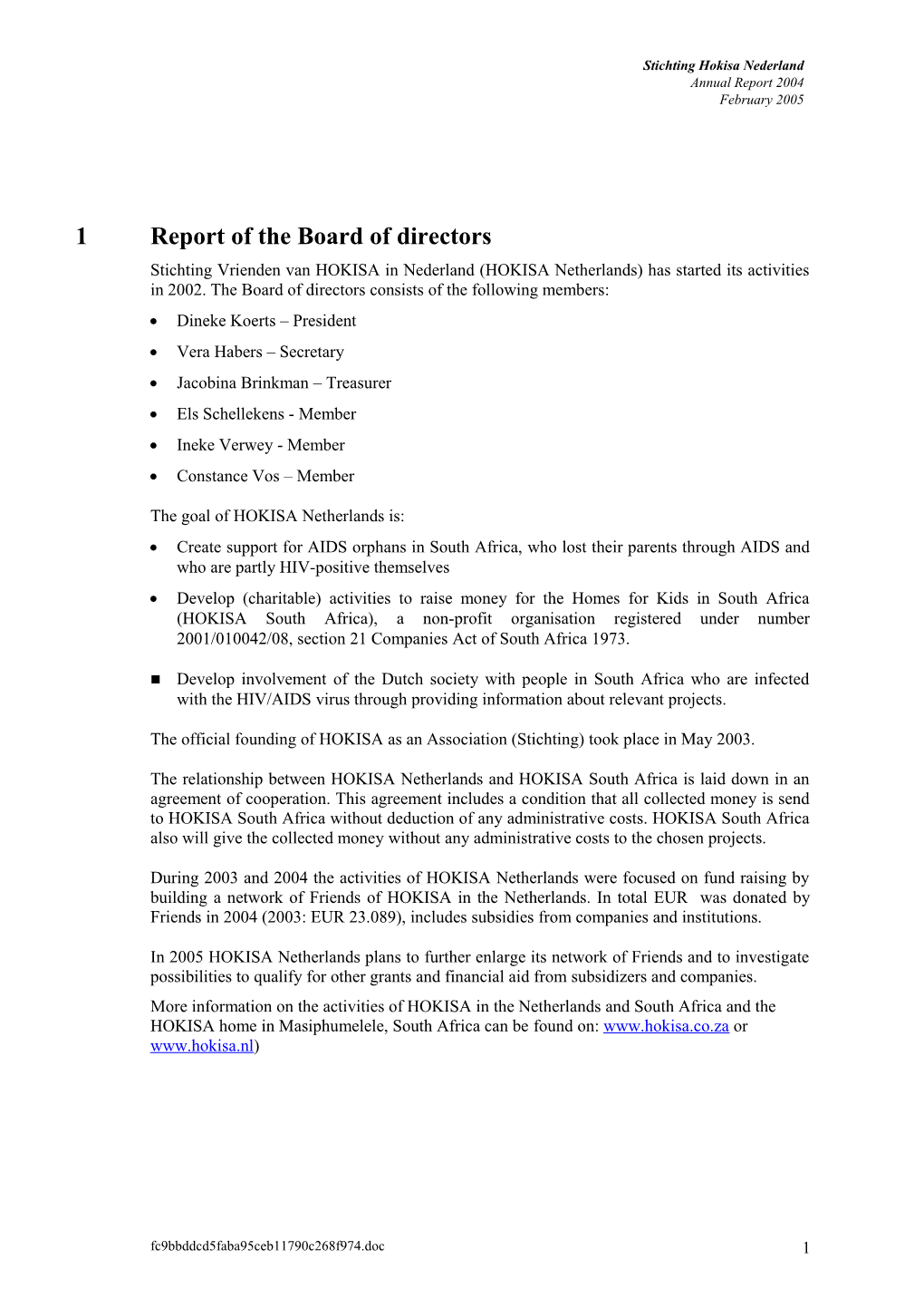 1 Report of the Board of Directors 1