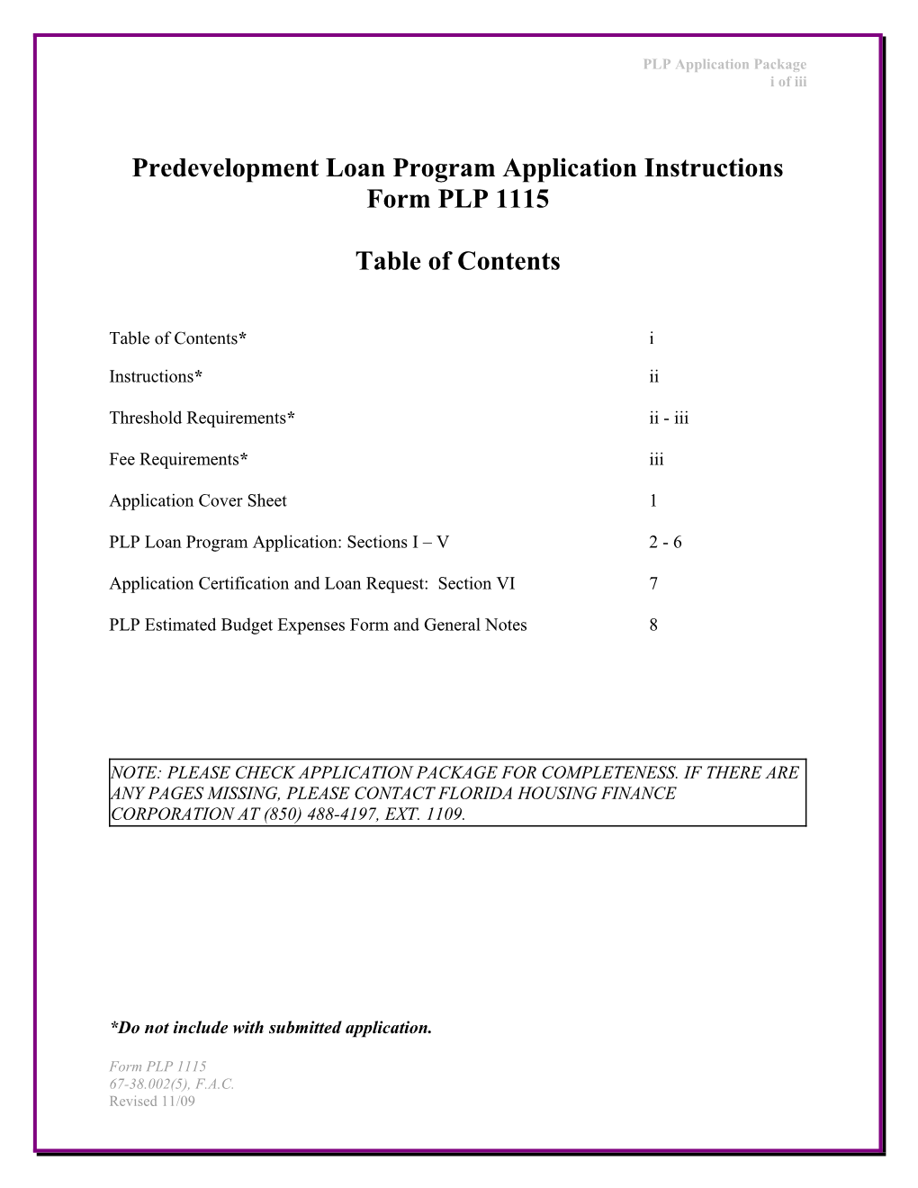 Predevelopment Loan Program Application Instructions