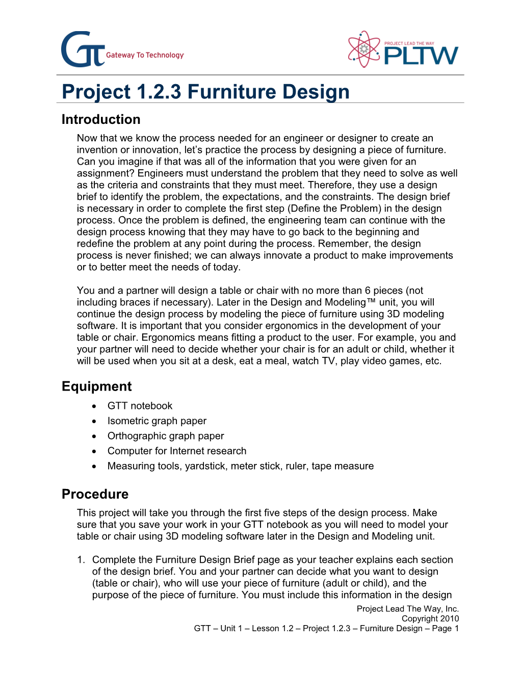 Project 1.2.3 Furniture Design
