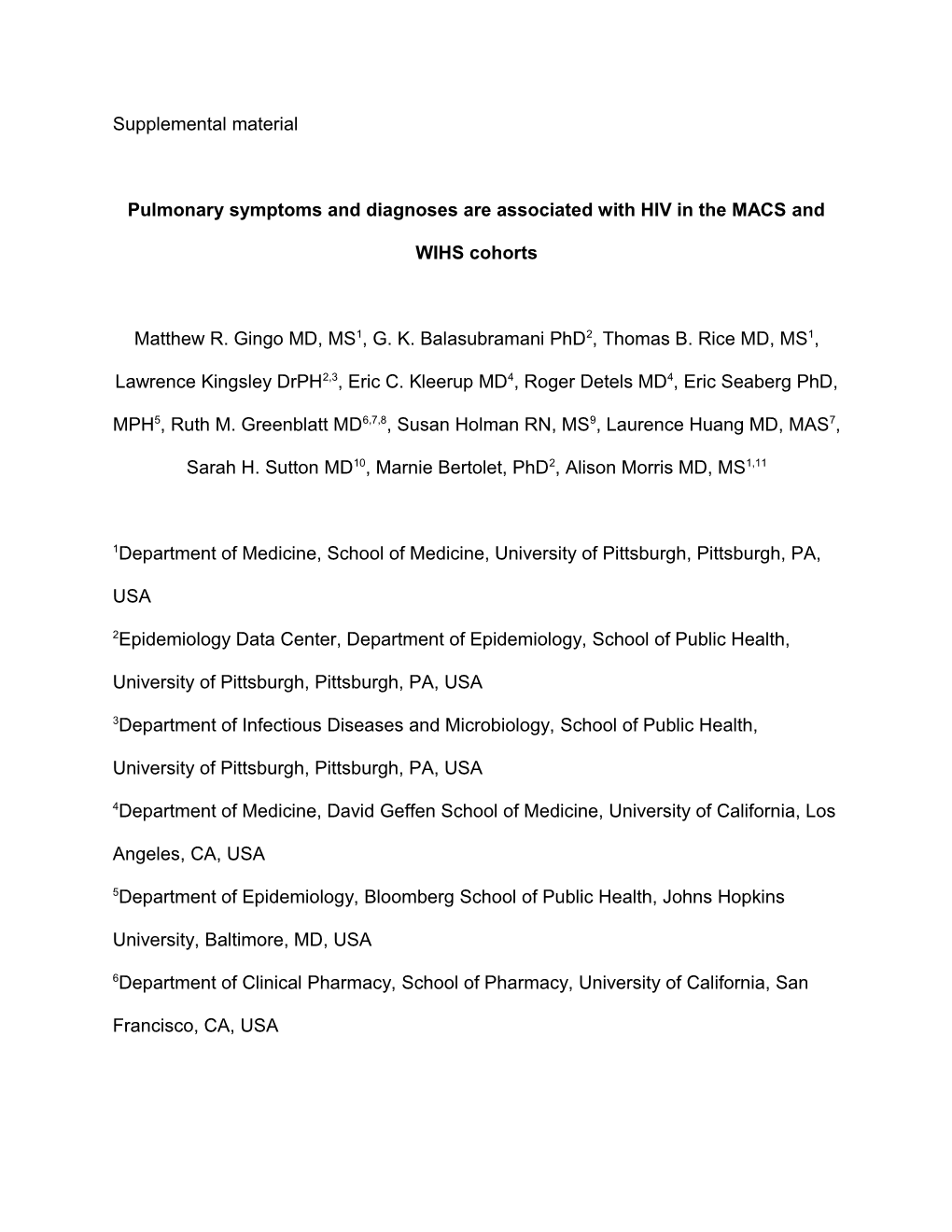 Pulmonary Symptoms and Diagnoses Are Associated with HIV in the MACS and WIHS Cohorts