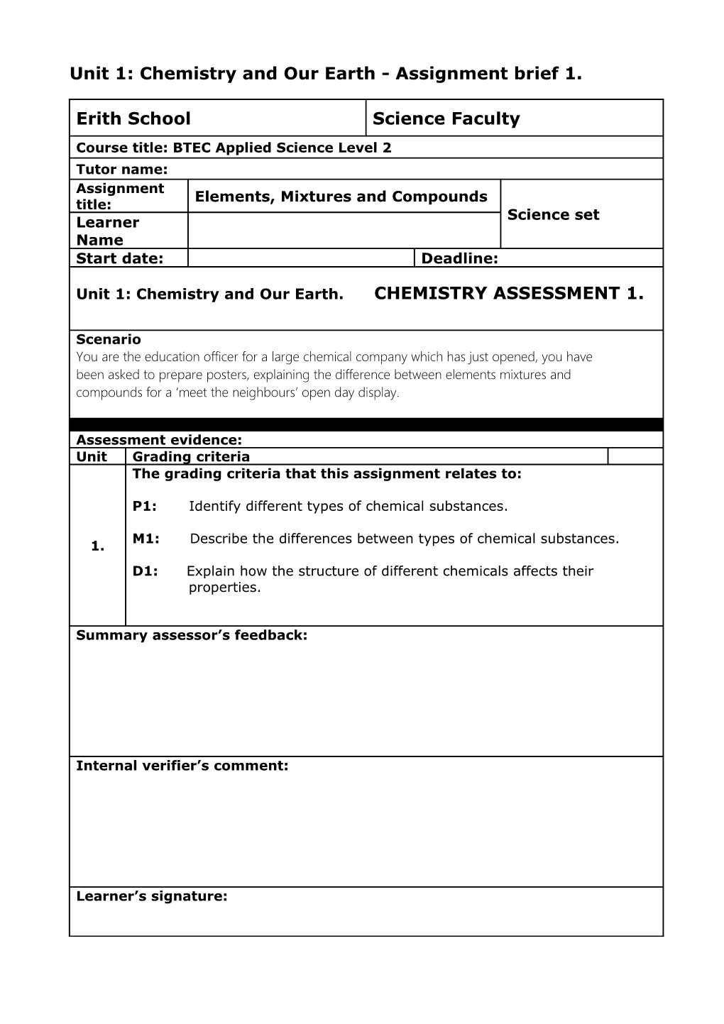 Unit 5: Biological Systems - Assignment Brief 1