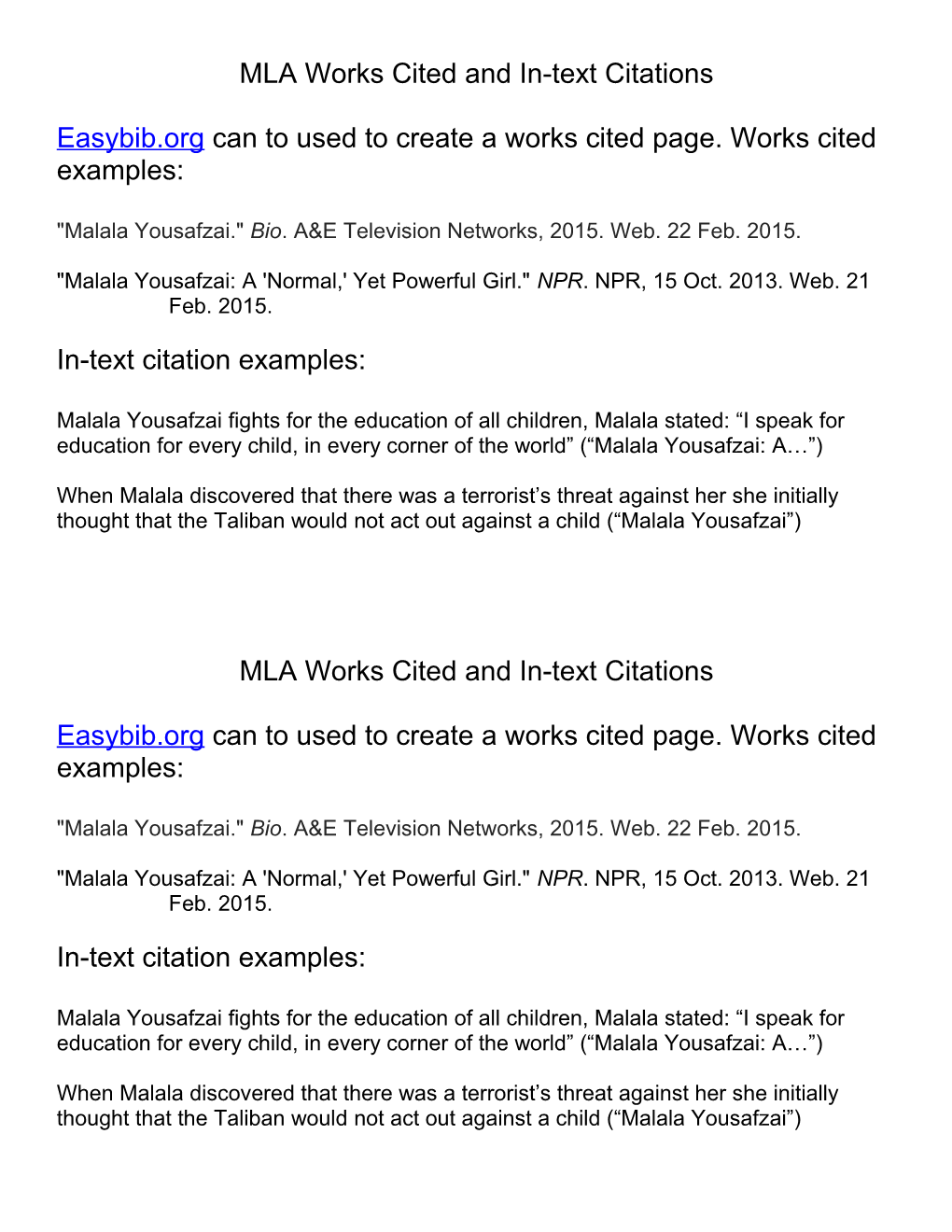 MLA Works Cited and In-Text Citations