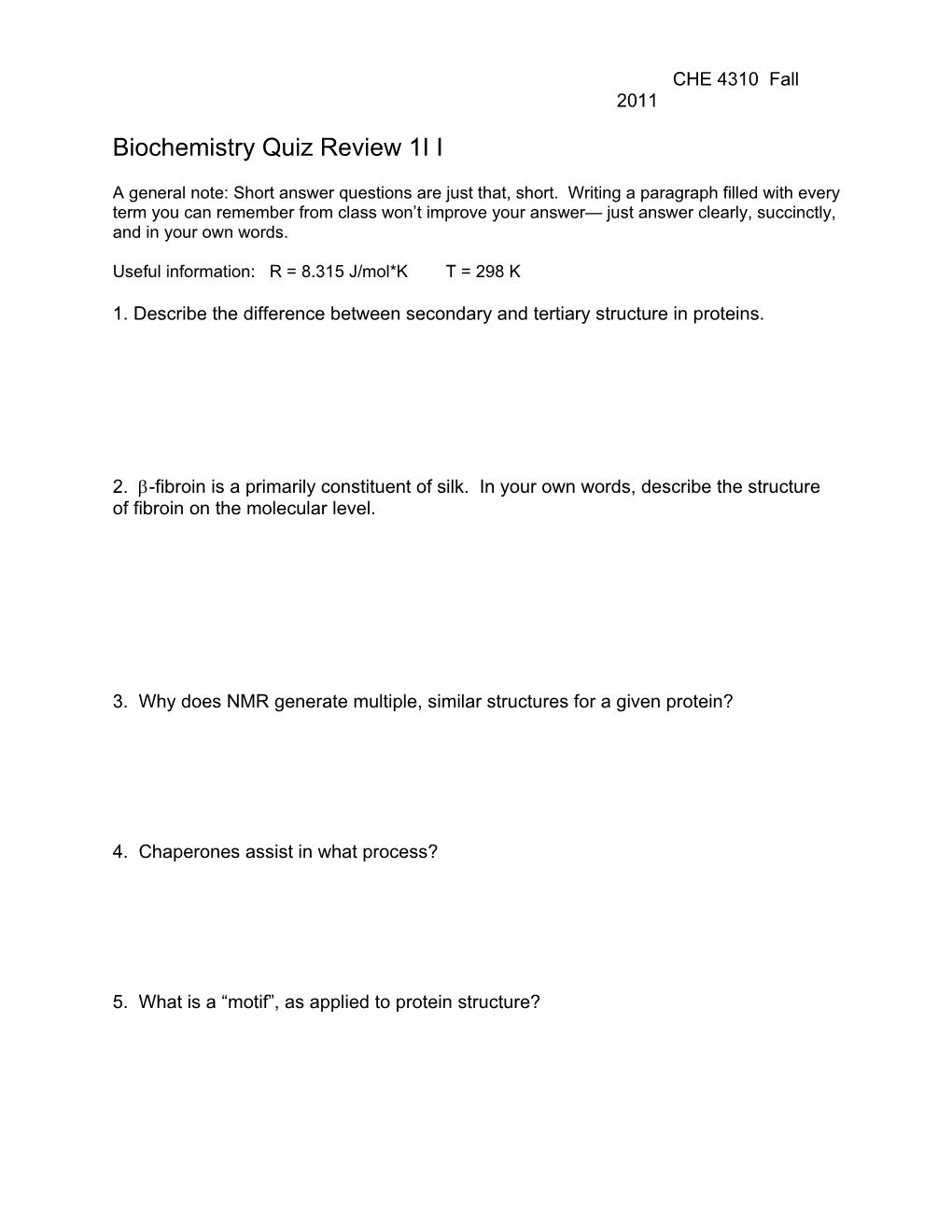 Biochemistry Quiz Review 1I I