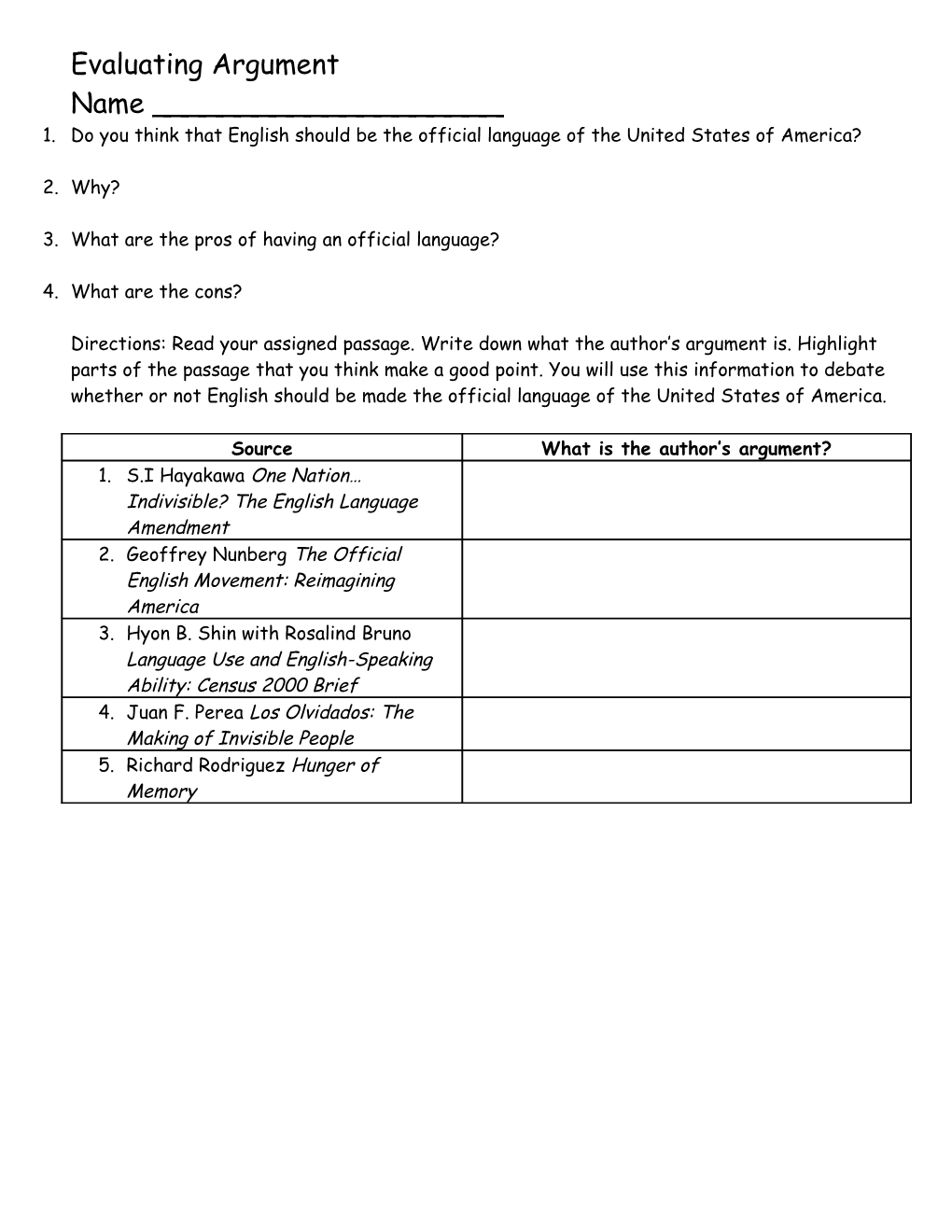 Evaluating Argument