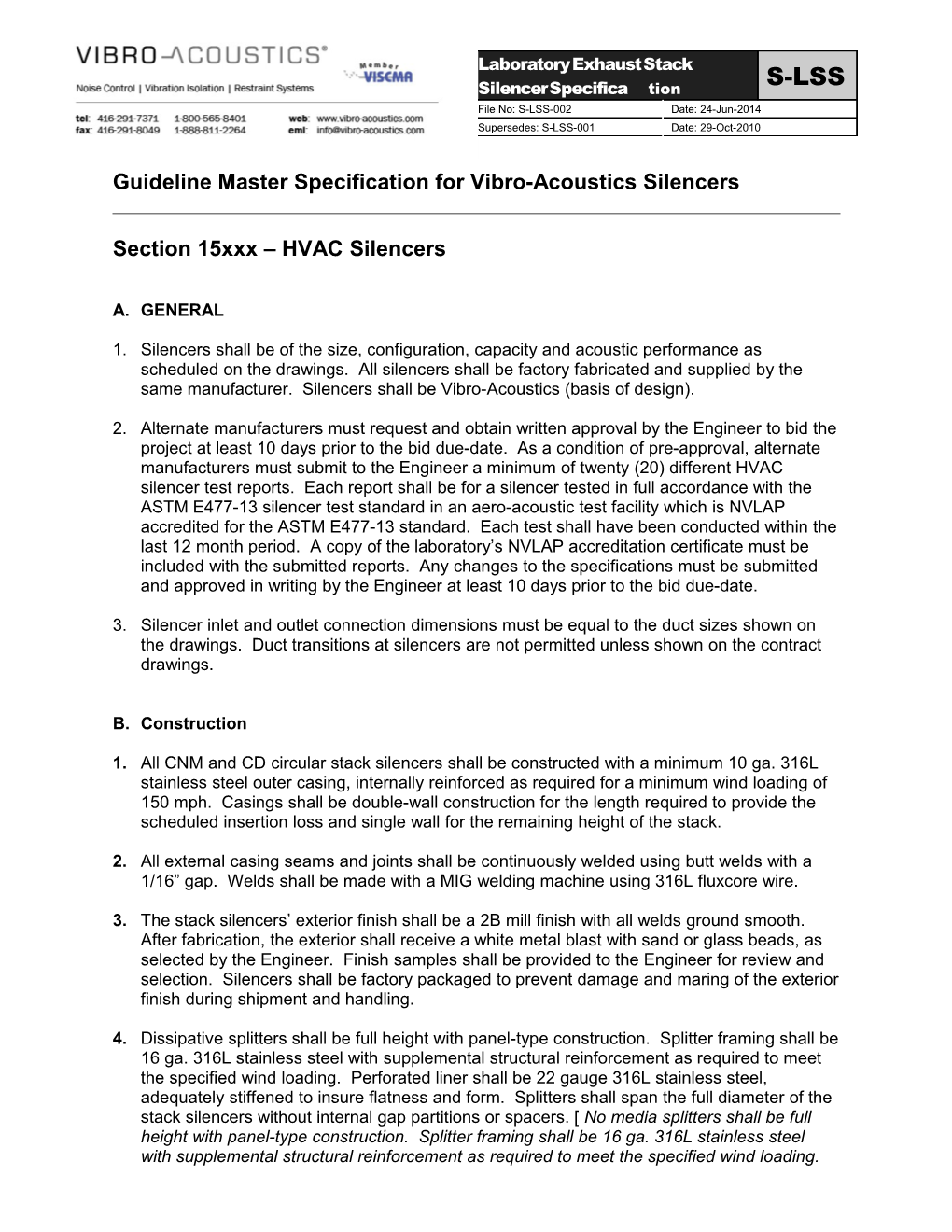 Guideline Master Specification for Vibro-Acoustics Silencers