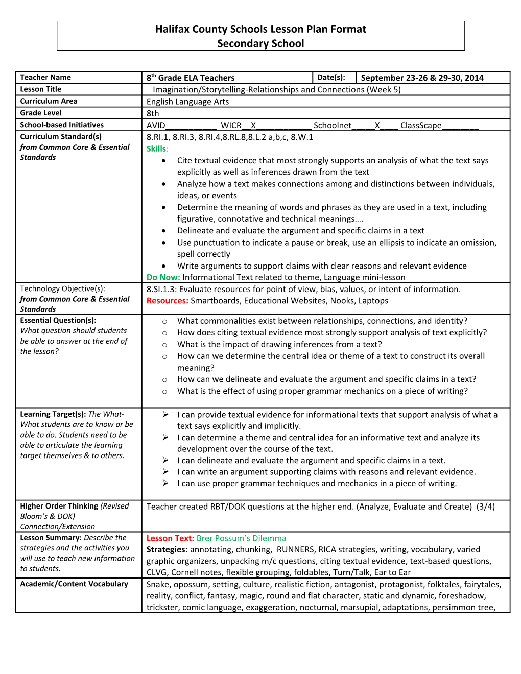 Adapted from North Carolina Teacher Academy s1