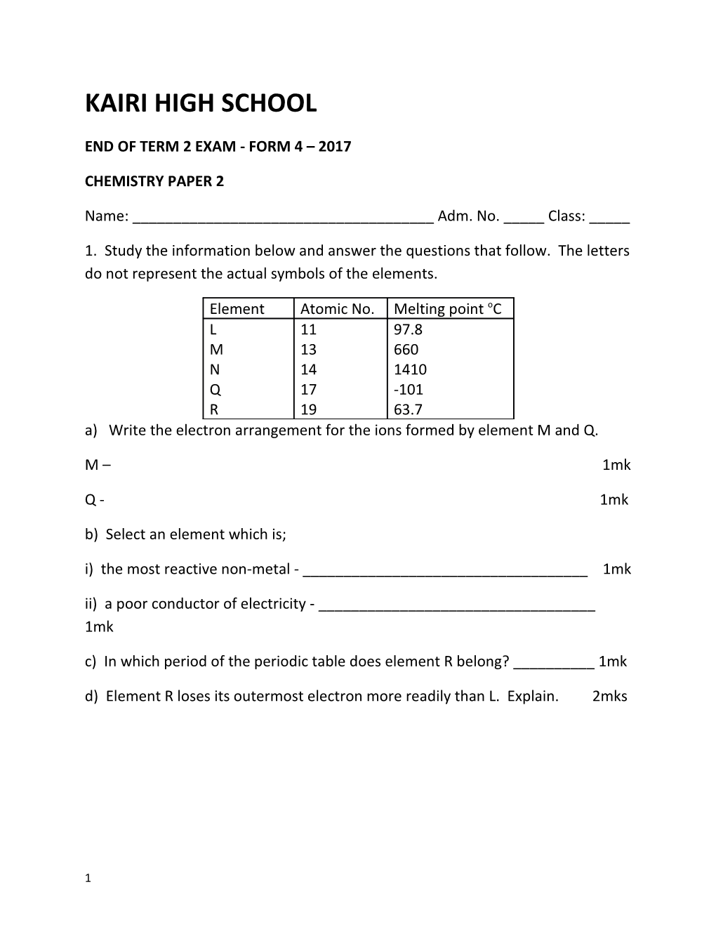 End of Term 2 Exam - Form 4 2017