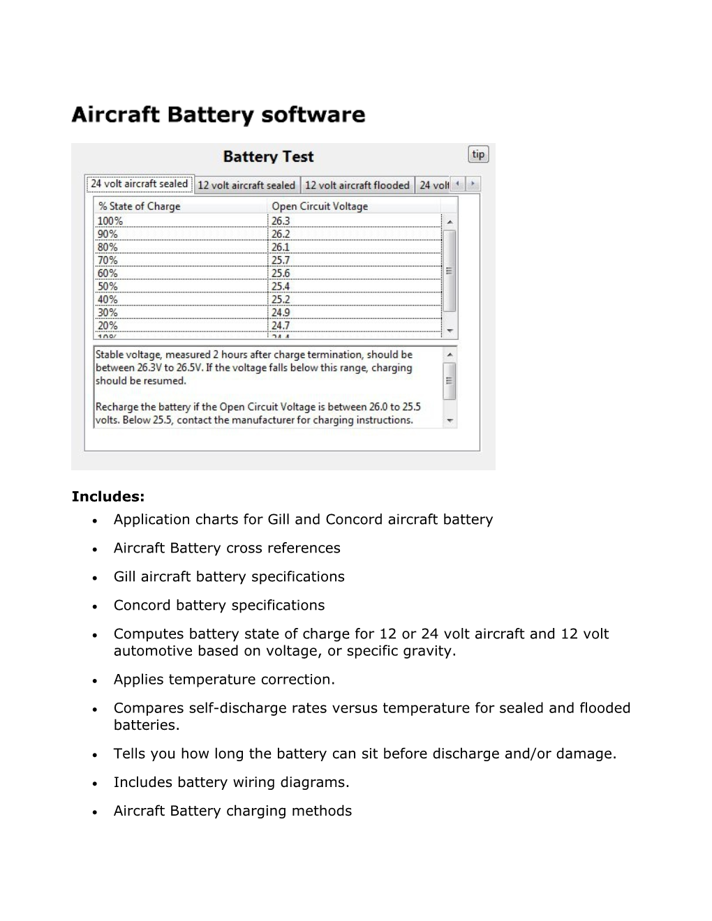 Application Charts for Gill and Concord Aircraft Battery