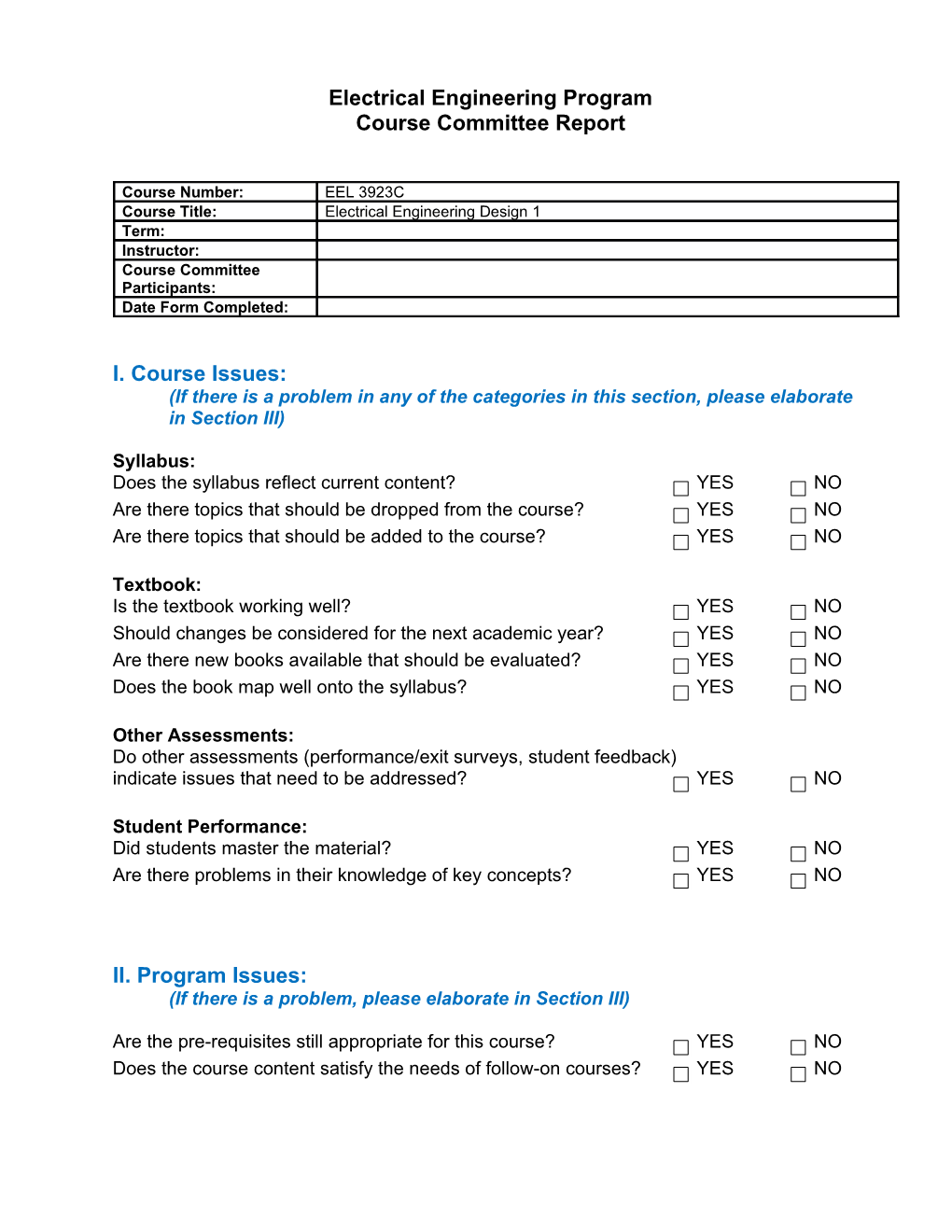 Course Evaluation Template