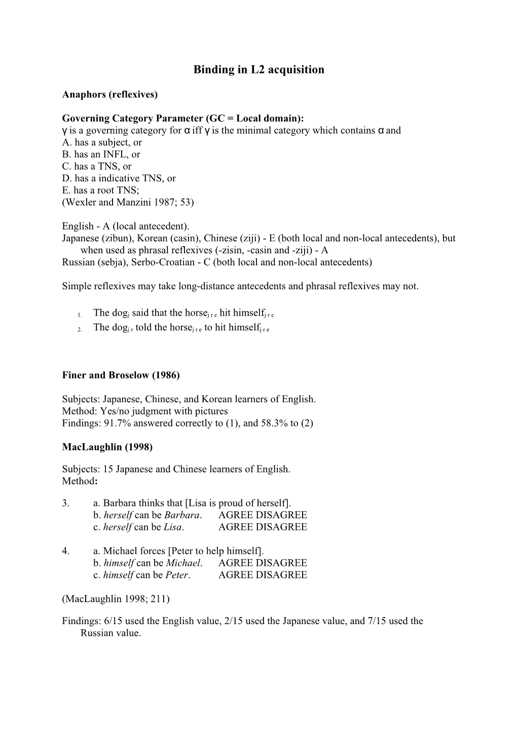 Binding in L2 Acquisition