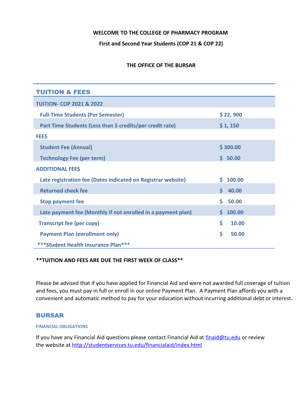 Fall 2011 Tuition and Fees