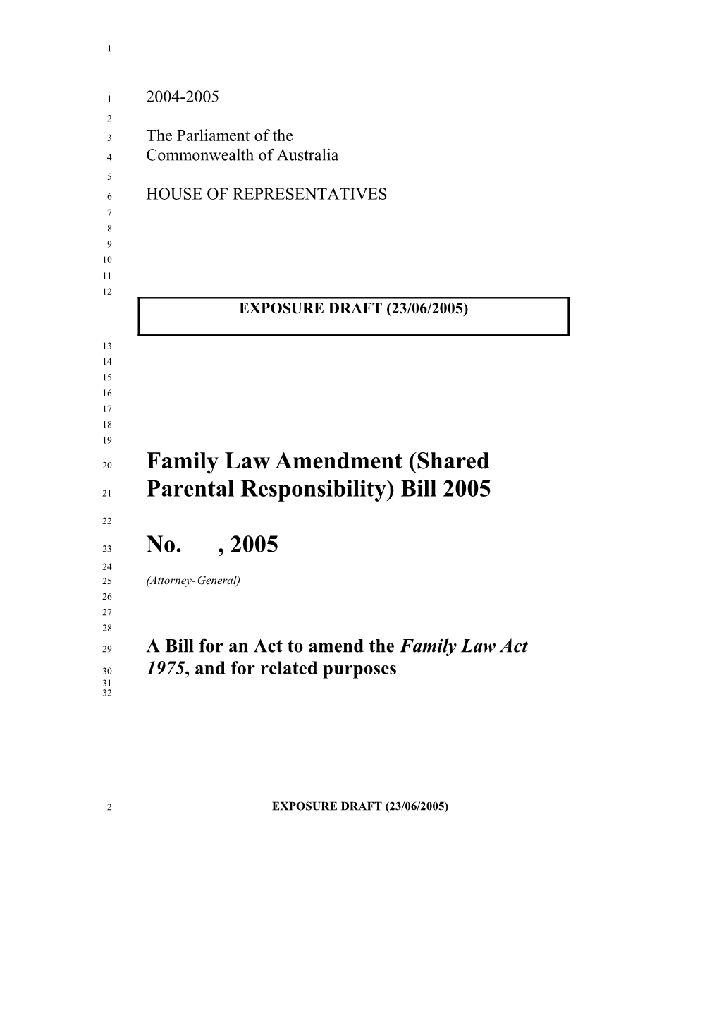 Family Law Amendment (Shared Parental Responsibility) Bill 2005