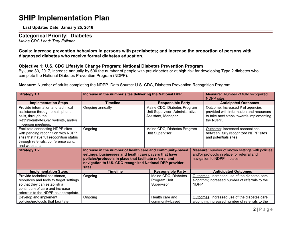 Maternal and Child Health Priority Action Plan - DRAFT